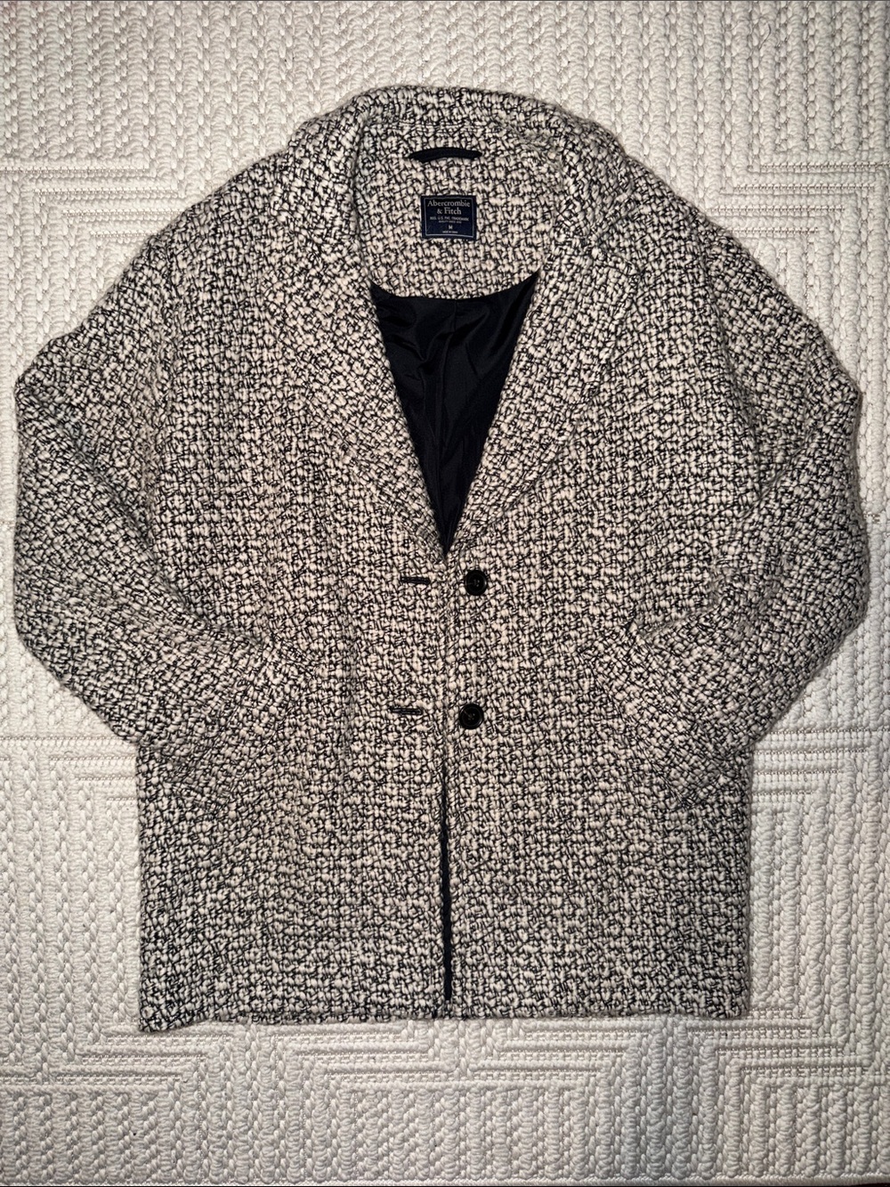 Abercrombie & Fitch Black and White Bouclé Knit Peacoat